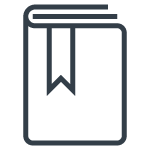 A line drawing of a book. 