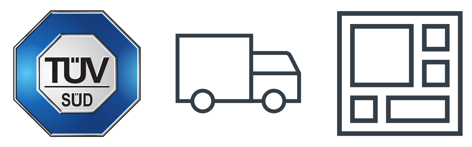 TUV logo, A lorry, a chip. 
