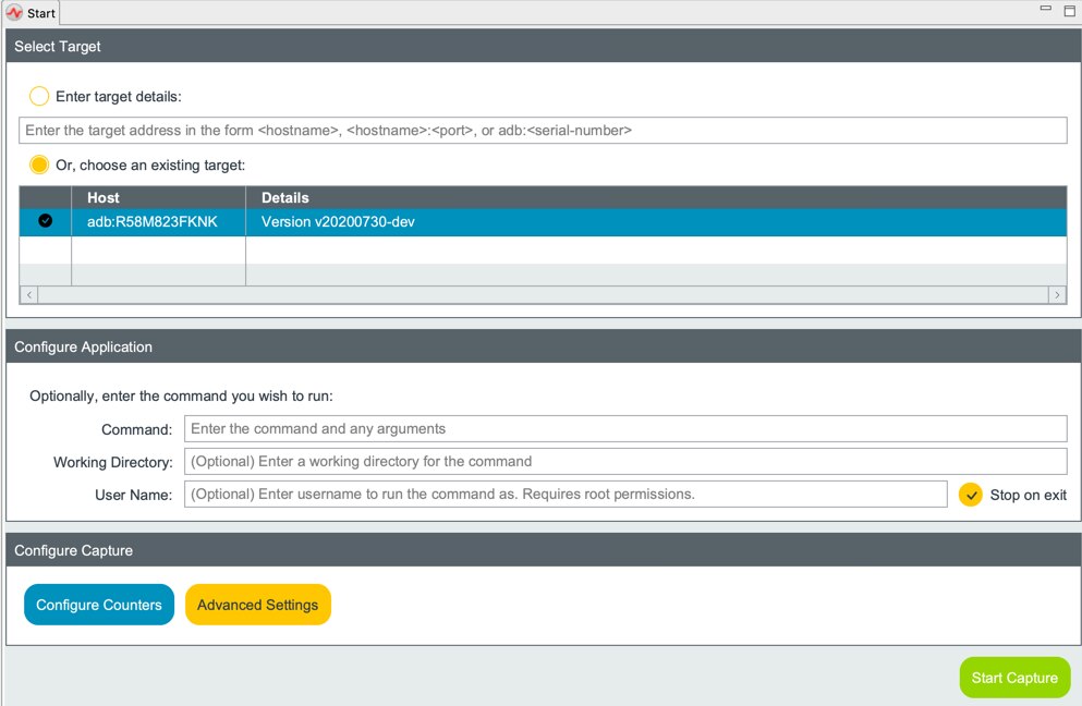 Connect to your device in Streamline