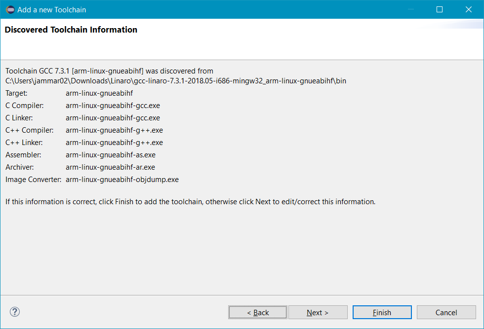Successful autodetection of the GCC toolchain in DS-5