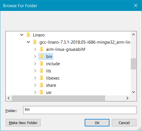 Select the location of the binary for the toolchain
