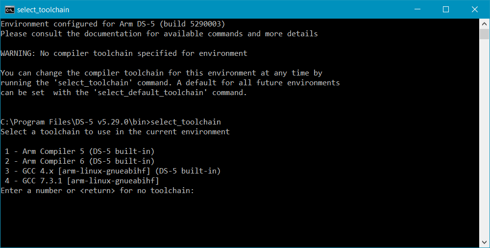 Select a new toolchain from the command prompt