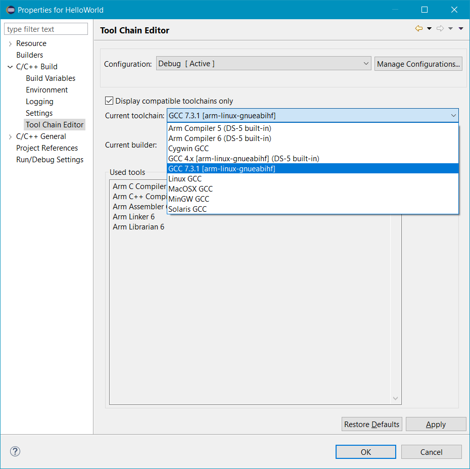 Reconfigure existing project to use new toolchain