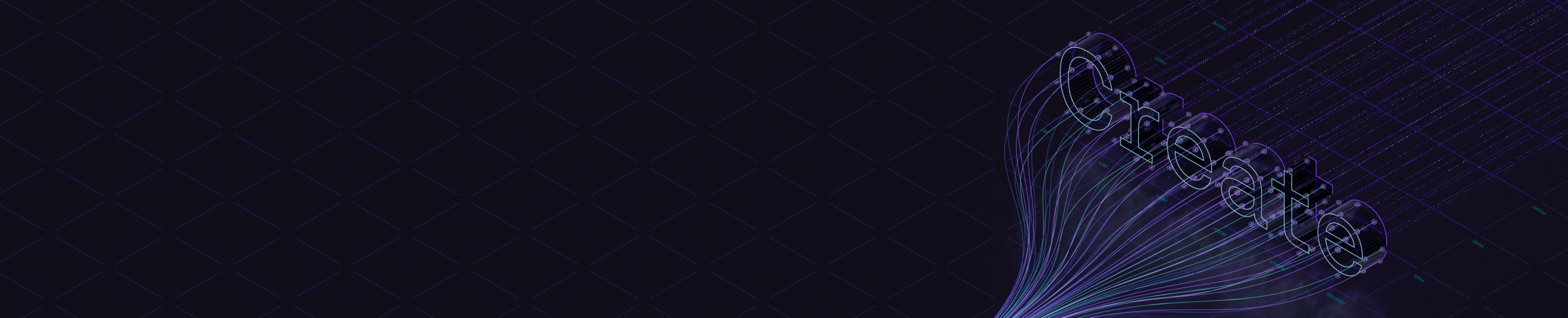 Neon “create” typography on dark tech background
