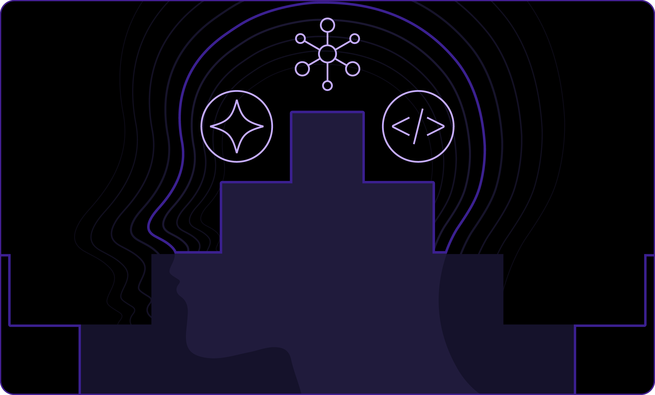 Community and collaboration inside head silhouette