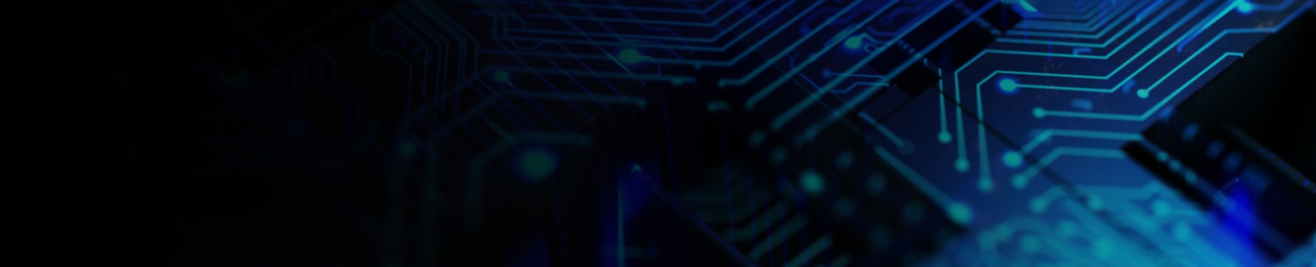 Abstract close-up of glowing blue circuit board pathways